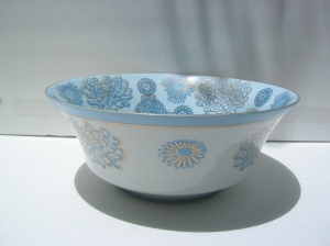 Vintage / Light Blue, Teal and Gold / Deep Bowl Imari Styled / Chrysanthemum / Prunus flower / Vintage Flowered Bowl